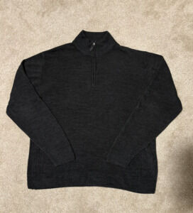 Oscar de la Renta Mens Knit Sweater Pullover Quarter Zip Mock Neck Gray, Sz XL